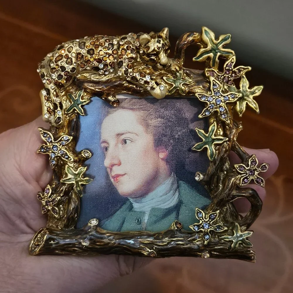 EXQUISITE RARE JAY STRONGWATER LEOPARD JUNGLE LEAF CRYSTAL ENAMEL FRAME